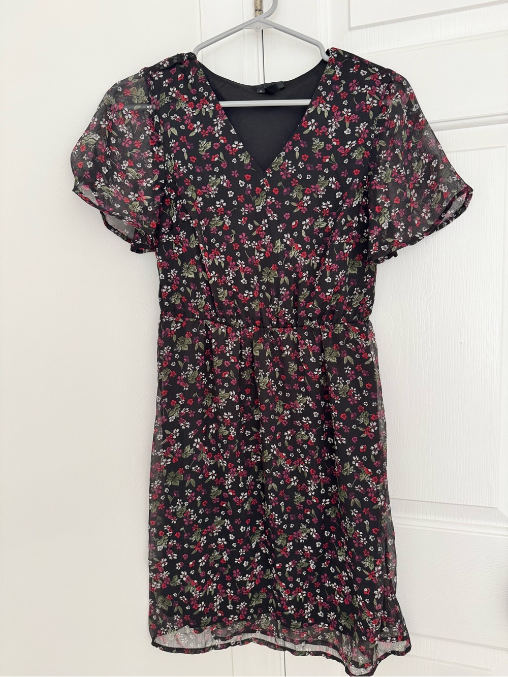 Vero Moda Black Mini Dress with Red & Green Floral Print